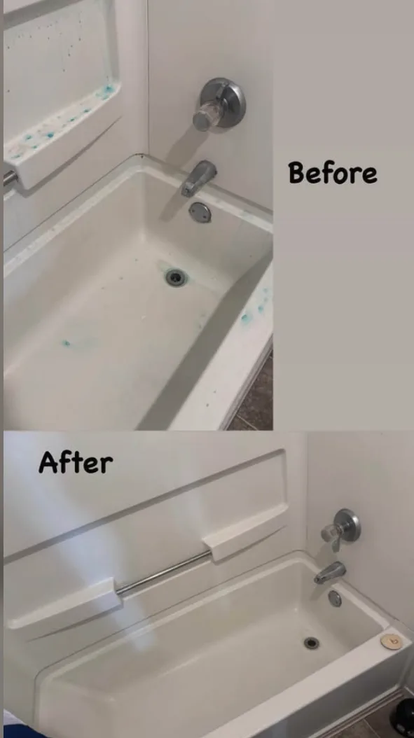 Before and after of a bathtub deep clean in a Folsom home