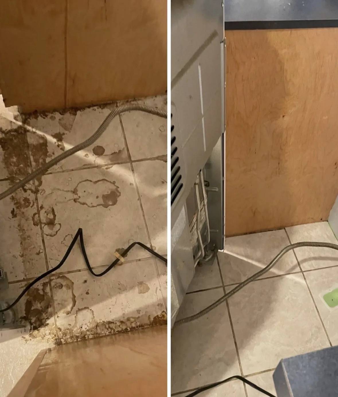 Before and after cleaning behind a refrigerator during a Folsom move-out clean