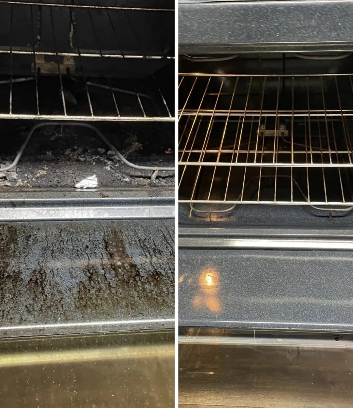 Before and after of an oven deep clean in a Folsom home